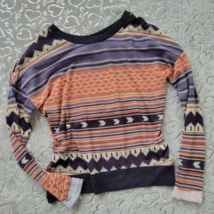 Freshwear Scoop Sweatshirt Dolman Sleeves Navy Coral Aztec Striped Print S